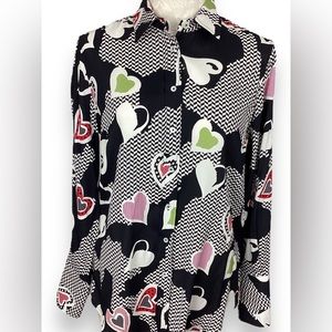 Bagutta Silk black Whiye Heart Print Blouse